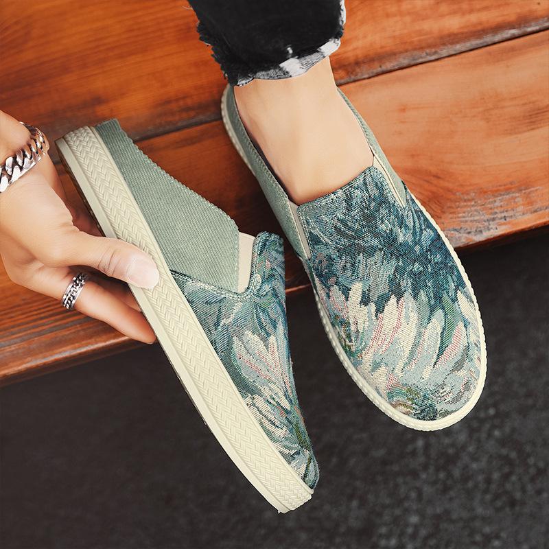 2025 New Fashionable Men's Daily One-foot Trendy Lazy Shoes Cloth Surface Breathable Guochao Bag Head Half Drag Men's Shoes
