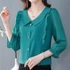 Women's Clothing Elegant Blouses Korean Fashion Solid Long Sleeve Casual Shirts Chic Loose All Match Chiffon Tops