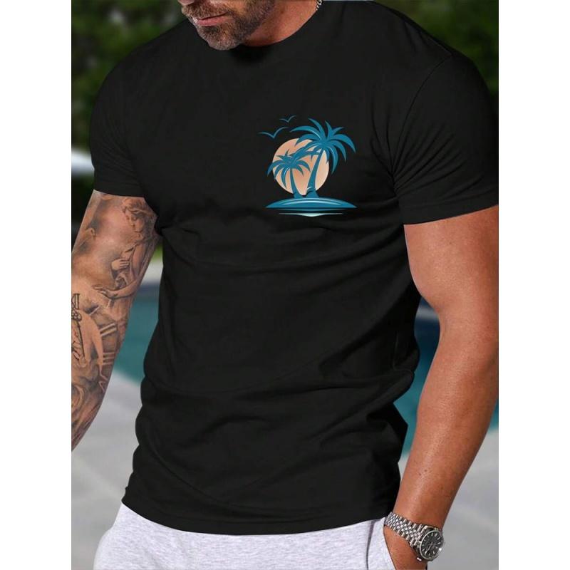 Summer Round Neck Coconut Tree Pattern 3D Print Colorful Top Fashionable Casual Short Sleeved Men's T-shirts