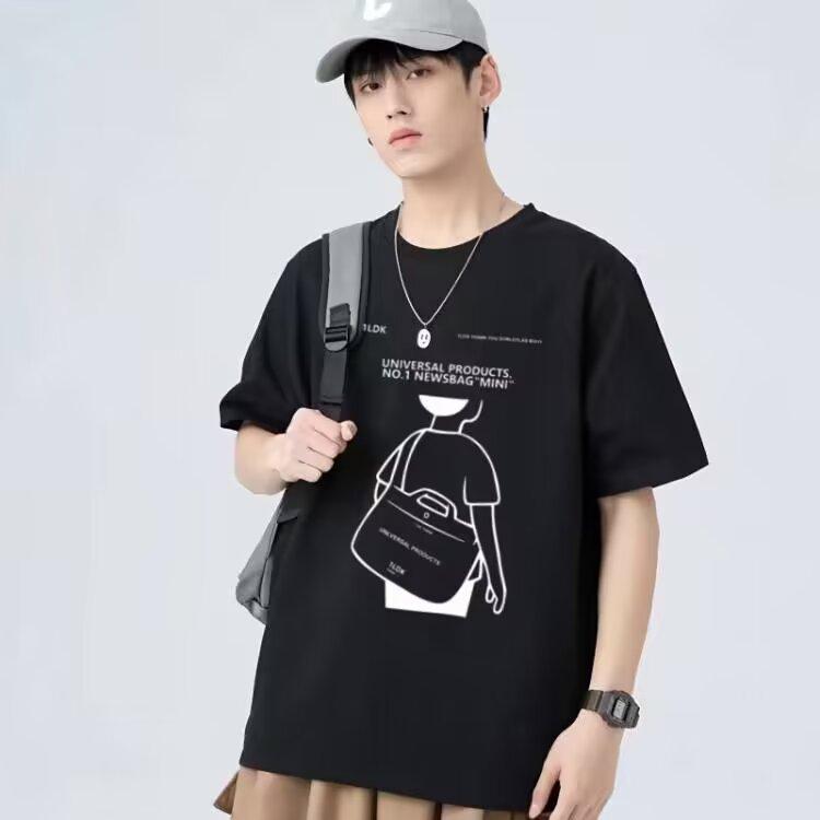 Printed Ins Short-sleeved T-shirt Men's Slim Tide Summer New Trend Round Neck Men's Cotton