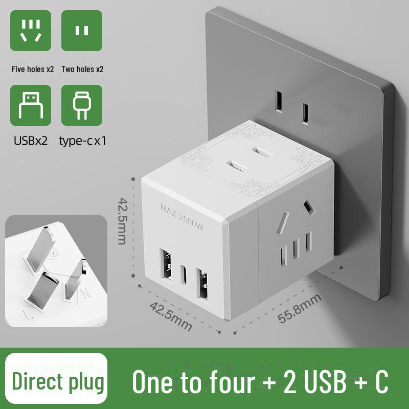 Multifunkční USB rychle nabíjecí napájecí kostka s přenosnou zásuvkou