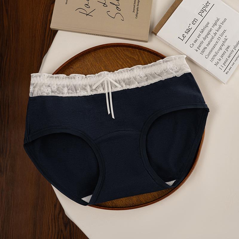 

Ladies Spring and Autumn New Pure Cotton Sexy Lace 10a Antibacterial Crotch Non Buttocks Underwear XL темно-синього кольору