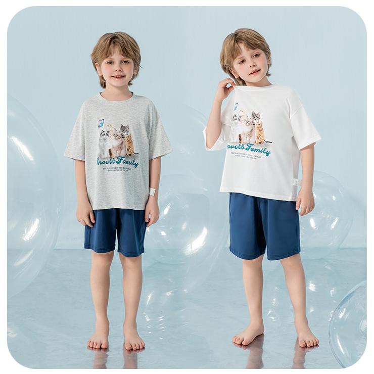 English Bolun Boys' Smooth Cotton Short-Sleeved Set