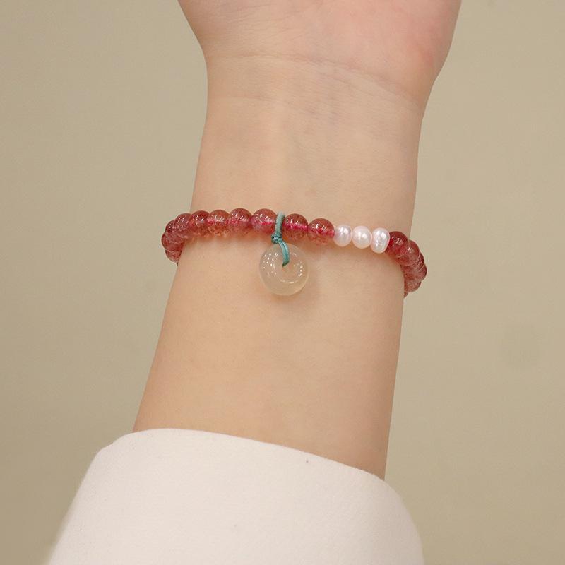 Naturligt jordgubbskristallarmband Armringar Dam Mode Smycken accessoarer Gåva