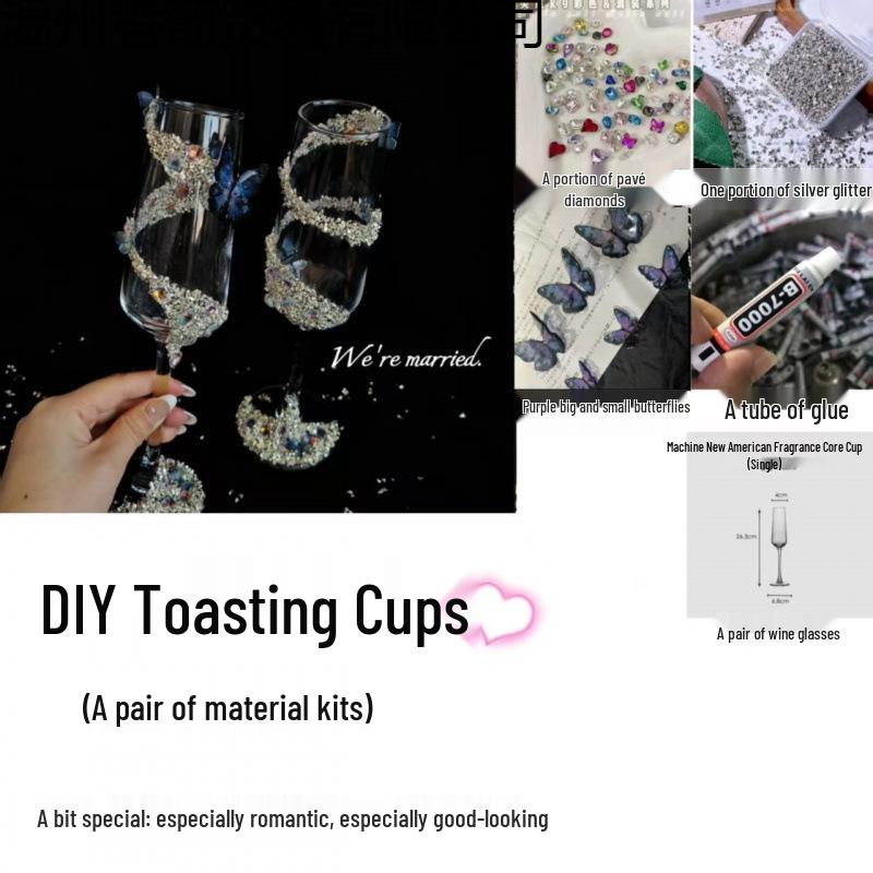 Purple Tassel Mosaic Butterfly Champagne Toasting Glass DIY Kit for Weddings