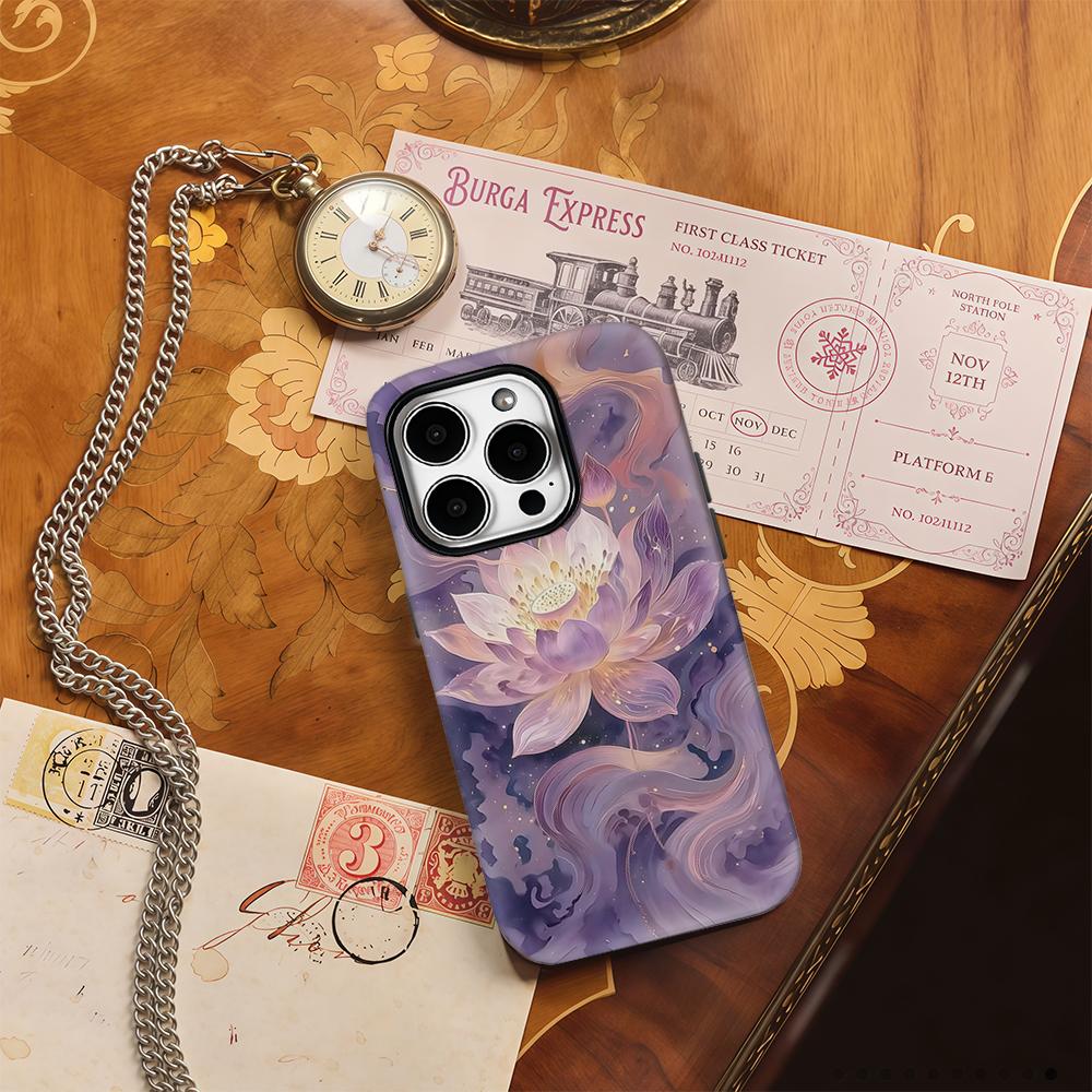 Mystical Purple Lotus Phone Case for IPhone 17AIR 16E 16 15 14 13 12 11 17 Pro Max Plus Double-layer Back Cover