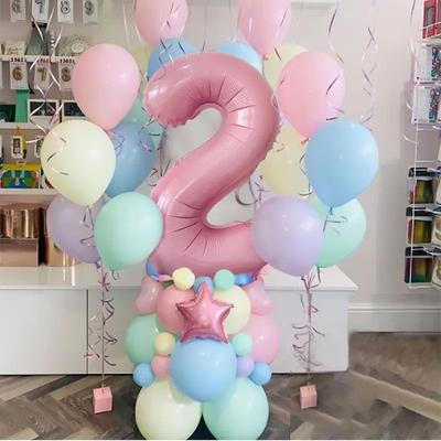 63 Stück Pastell Bonbonrosa 1. 2. 3. Folienzahlenballon Set Macaron Latexballons Mädchen Prinzessin Babyparty Geburtstagsfeier Deko