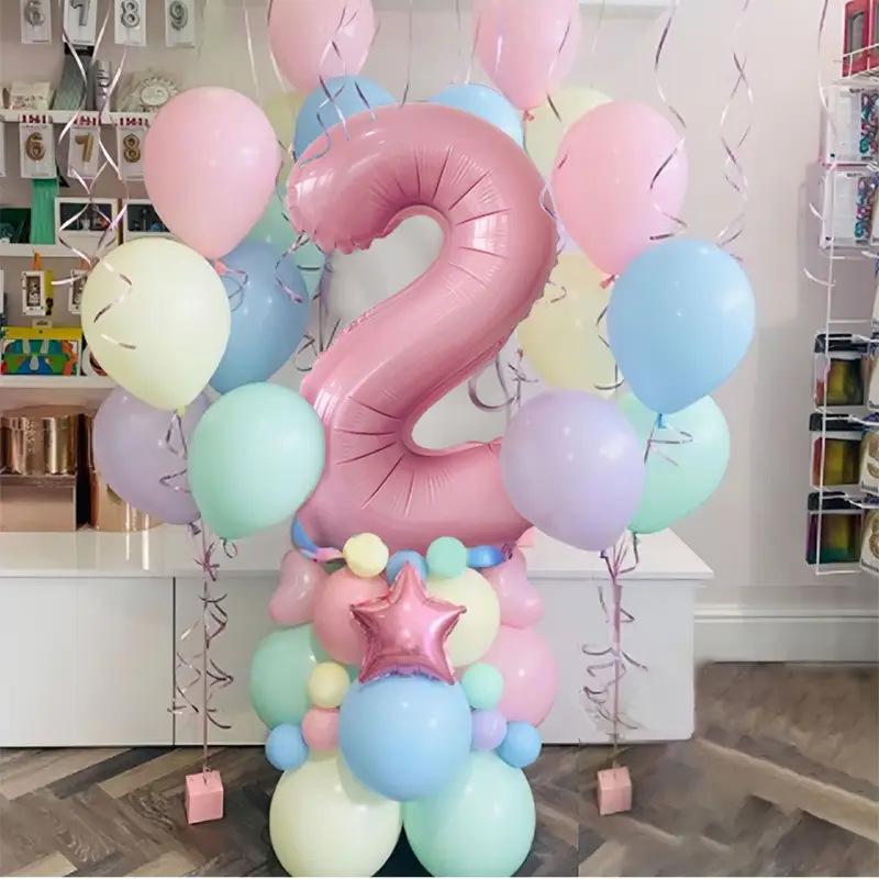63 Stück Pastell Bonbonrosa 1. 2. 3. Folienzahlenballon Set Macaron Latexballons Mädchen Prinzessin Babyparty Geburtstagsfeier Deko