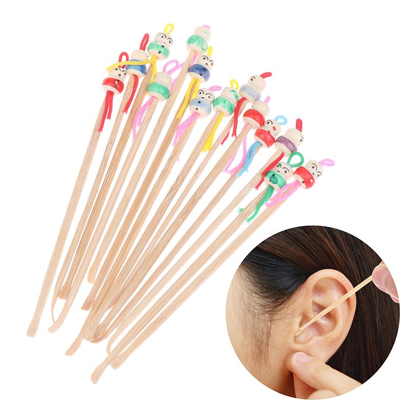 10/20 Pcs Bamboo Ear Cleaning Spoon Cartoon Head Earwax Removal Skid Resistant Wood Ear Cleaner Kit Ear Picks Removal