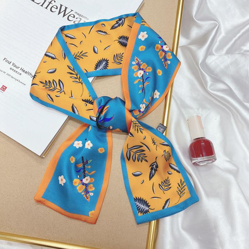 Print Flower Small Scarf For Women Handle Bag Ribbons Fashion Head Scarf Small Long Skinny Scarves Headbands