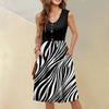 Women's Sleeveless Casual Vacation Loose Swing Geometric Button Midi Dress With Pockets
