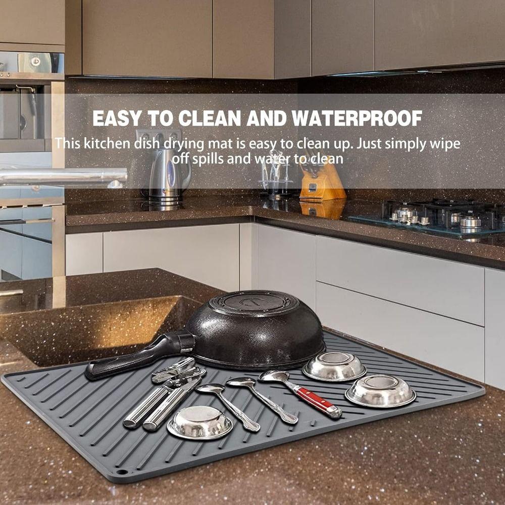 Silicone Dish Drying Mat Easy to Clean Sink Drainer Mat Compact Hot Pot Holder Trivet  Dish