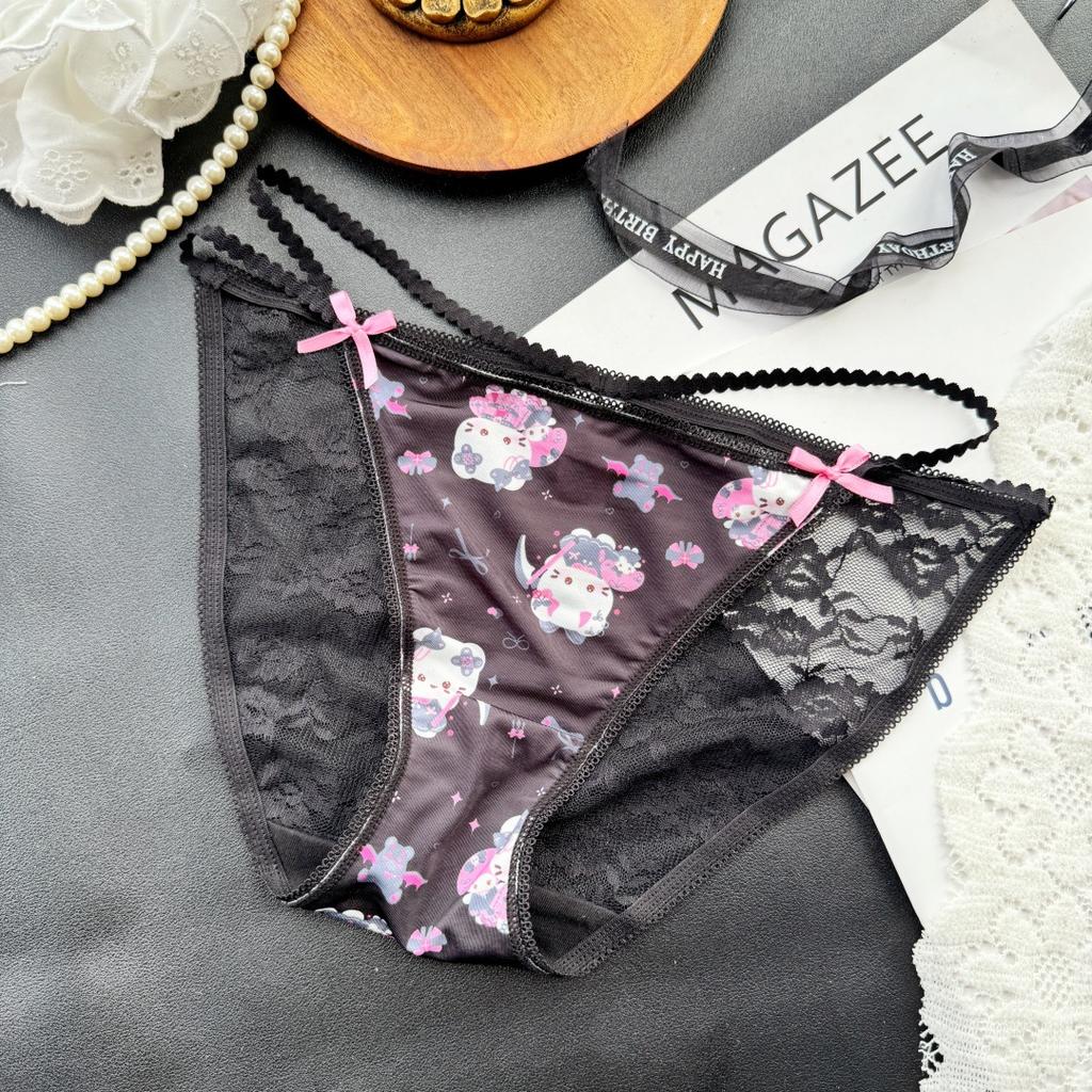 Female Summer Sexy Pure Desire Cartoon Cute Cat Ice Silk Triangle Briefs