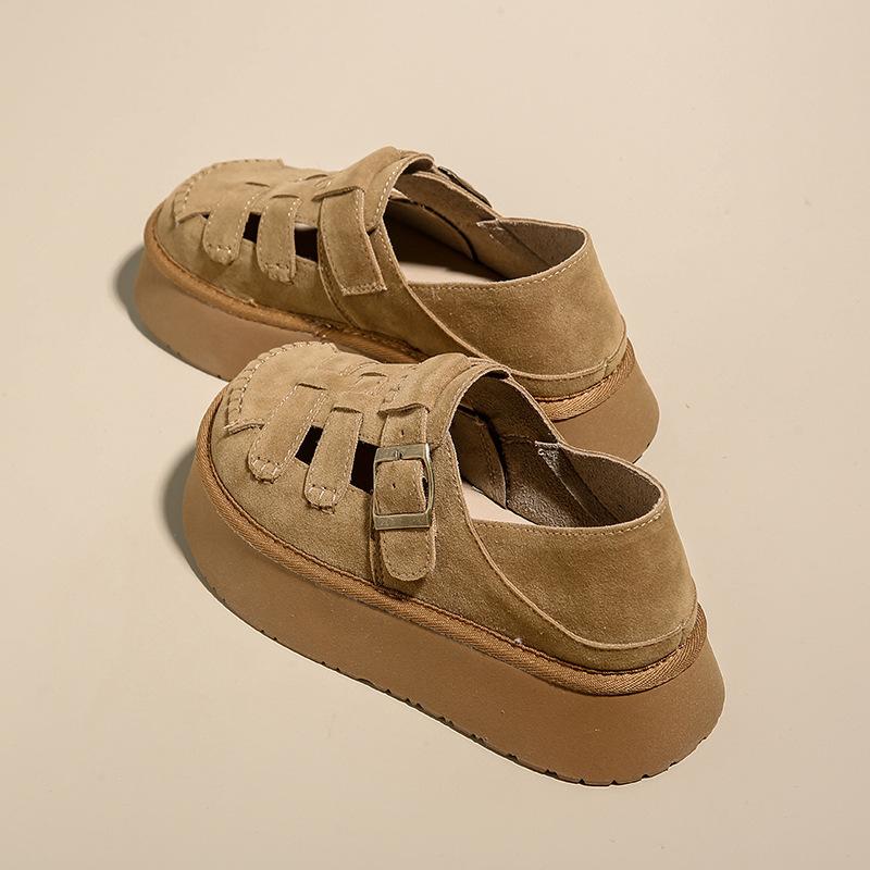 Literary and retro style thick-soled heightening single shoes, women's shoes, one pedal, versatile casual sandals