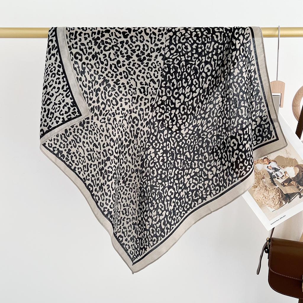 European and American leopard print silk cotton square scarf, spring and autumn temperament versatile scarf, women's stacked waist seal fashion 61C