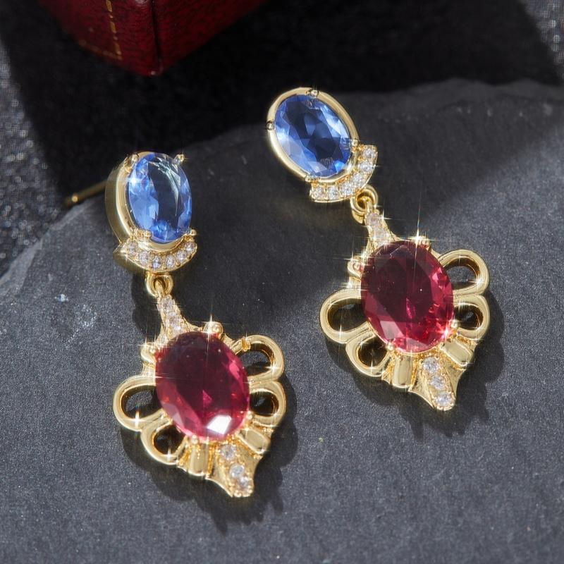 Retro Luxury Elegant Inlaid White Rose Red Zircon Earrings for Women  Personality Girls Party Accessories Holiday Jewelry