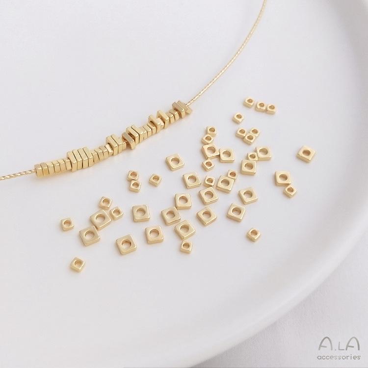 

14K Gold Filled Color-Retaining Square Flat Beading Spacers for DIY Jewelry Bracelet Necklace Accessories 2mm Square Flat Spacer [50 pieces]