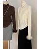 Women's Plus Size Thermal Fleece T-Shirt with Fuzzy Cuffs and Half-High Collar - Slim Fit, Long Sleeve for Autumn/Winter