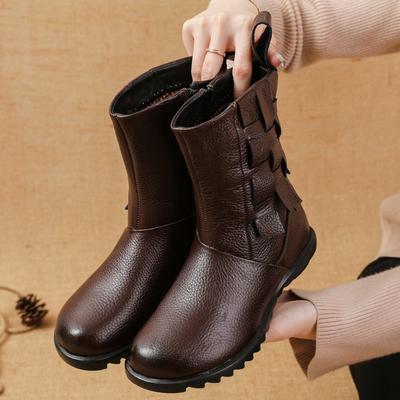 New Autumn/Winter Fashion Women Genuine Leather Warm Ankle Boots Lady Soft Comfortable Side Zip Flat Shoes Women Short Boots