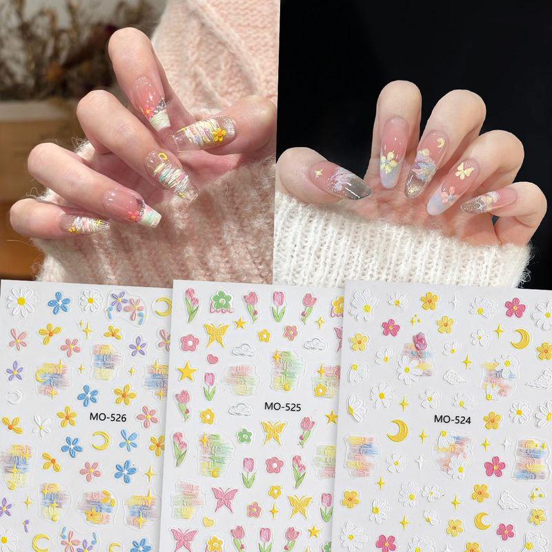 

Monet Oil Painting Small Flower Nail Sticker Relief 2025 New Arrival Tulip Butterfly Little Daisy Five Petal Flower Nail Sticker One for each of the 3 paragraphs
