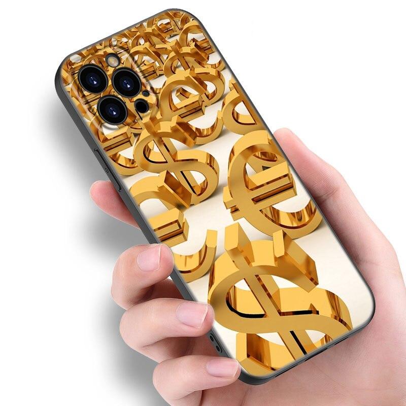 Money Dollars Gold Coin Phone Case For Apple iPhone 13 12 Mini 11 Pro XS Max XR X 8 7 6S 6 Plus SE 2022 2020 5S 5 Black Cover