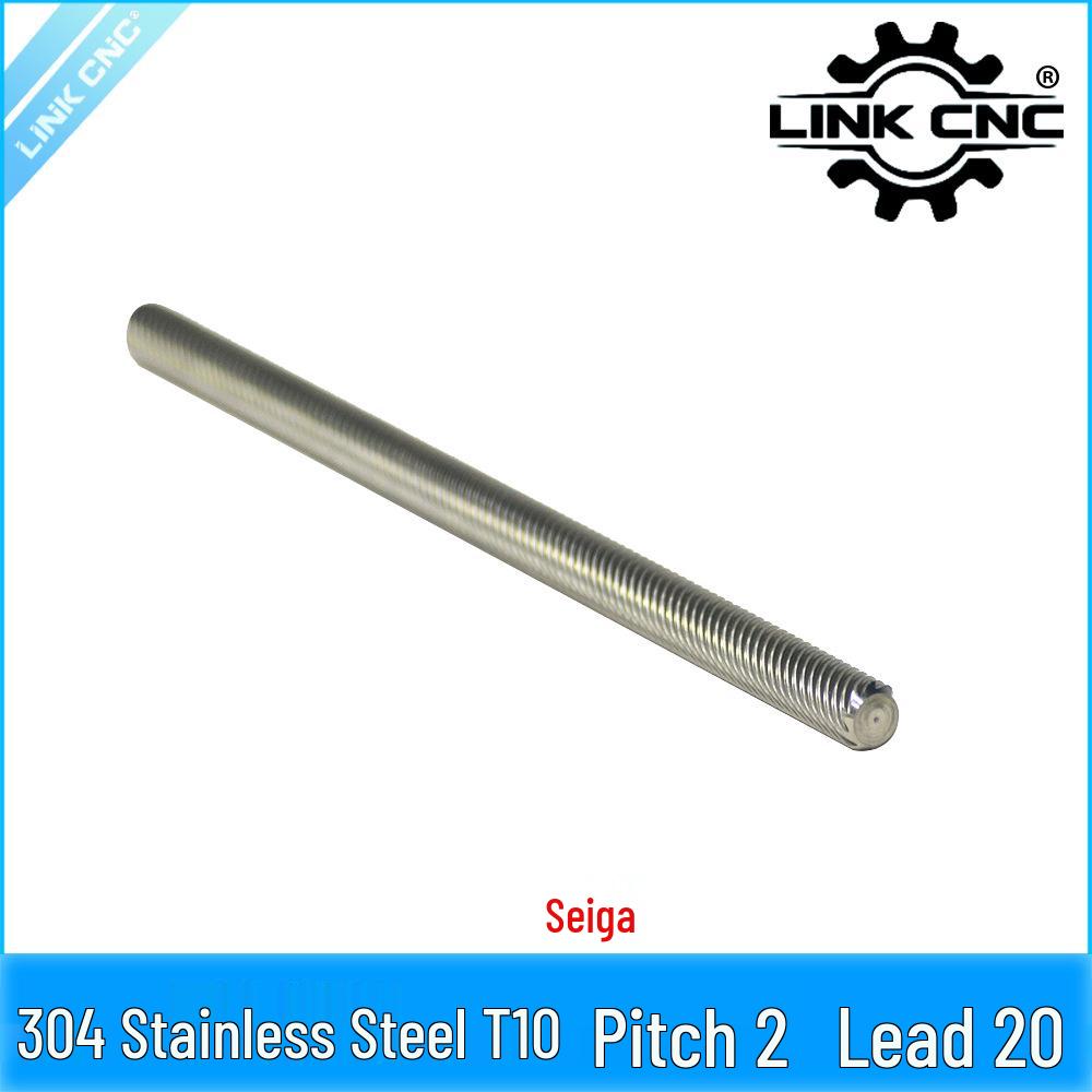 304 Stainless Steel CNC Link T10 Trapezoidal Lead Screw, 2mm Pitch, 20mm Lead