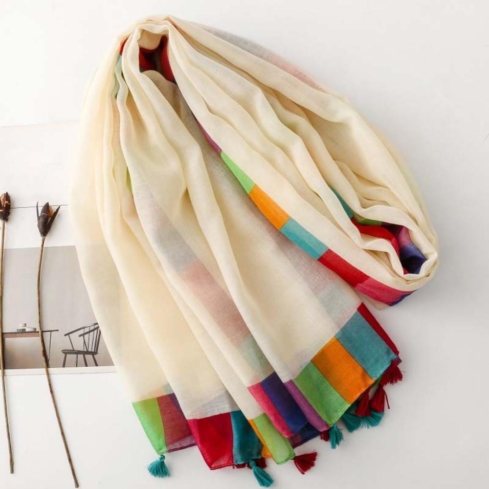 Tasseled Summer Shawl Color-Block Sunscreen Sarong Holiday Stole Beach Wrap Women