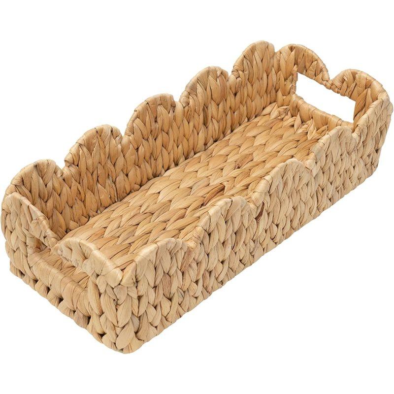

ABWR-Toilet Tank Basket For Bathroom,Scalloped Edge Wicker Basket For Toilet Paper Storage,Baskets For Countertop,Shelves