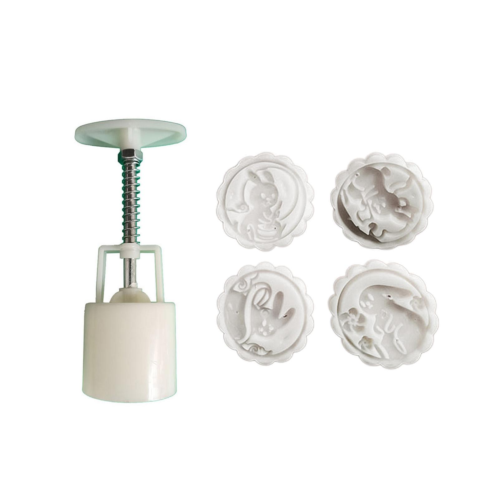 50g Plastic Mooncake Stamps DIY Mooncake Moulds Cute Rabbit Shaped Mooncake Molds with 4 Stamps for Mid-Autumn Festival 1