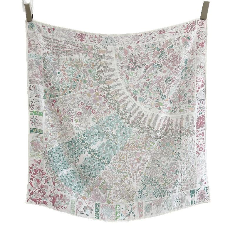 111 mulberry silk georgette medium square scarf spring and summer light flower print curled silk scarf versatile shawl