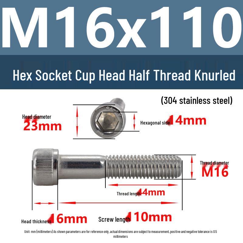 304 Stainless Steel Hex Socket Screws M4-M20, Cylindrical Head, Partial Thread Bolts