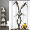 Easter Shower Curtain Bunny Easter Yellow Eggs Messy Pen Art Drawing Spring Holiday Bunny Bathroom Decor Polyester Shower Curtai