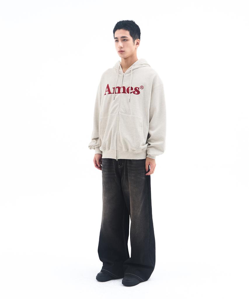 Ames-Worldwide Basic Logo Hoodie Zip Up Oatmeal