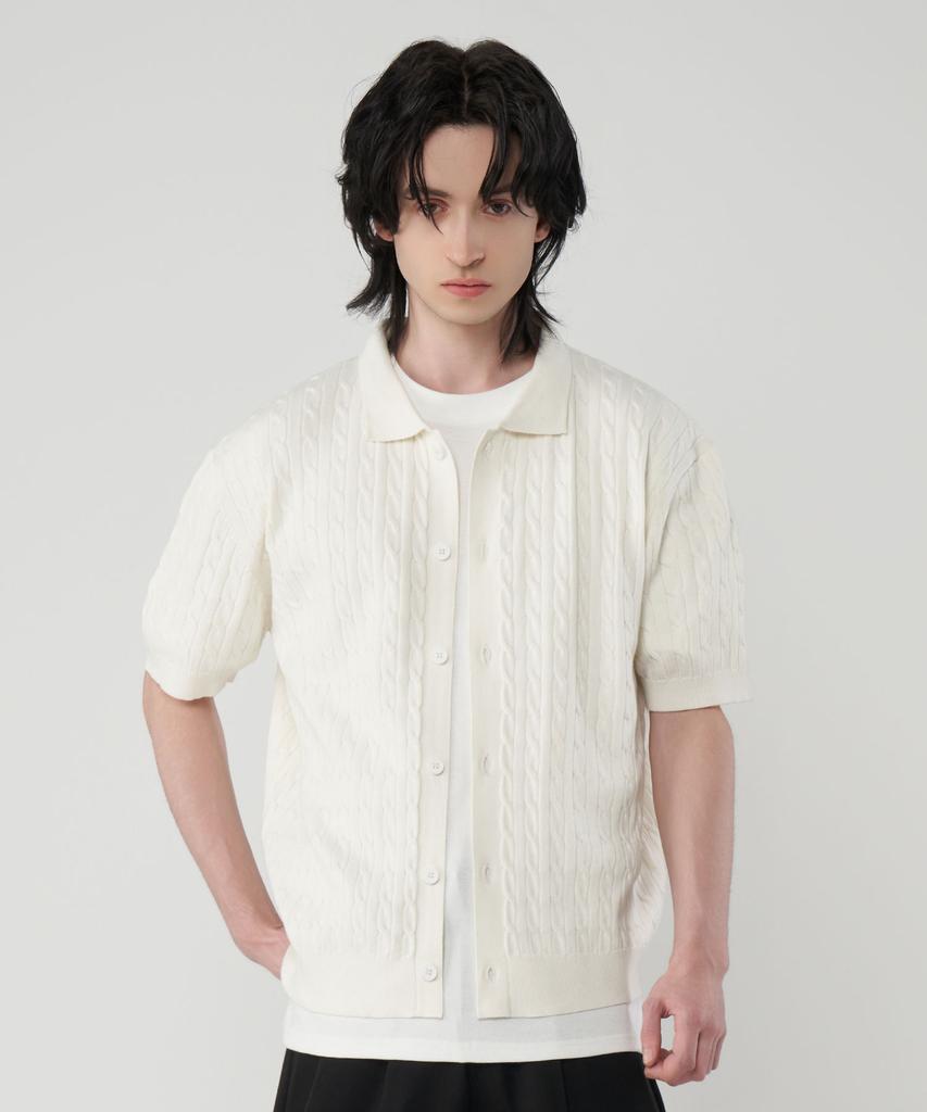 UNTAPPED STUDIO [2Pack] Washable Cool Cotton Cable Short Sleeve Collared Button Knit 3 Colors