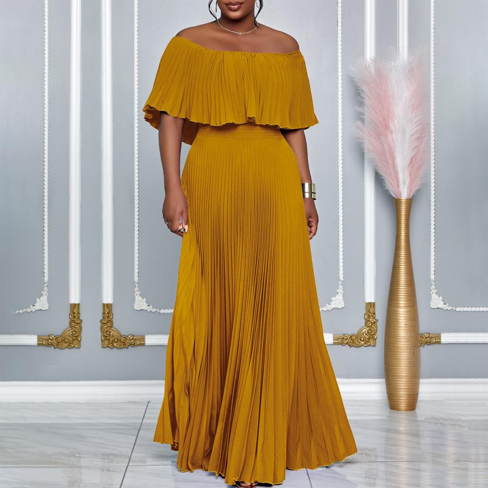 

Pleated Dresses Women Off the Shoulder Plus Size Loose Fashion Ladies Birthday Party Dress Dinner Vestidos XXXL