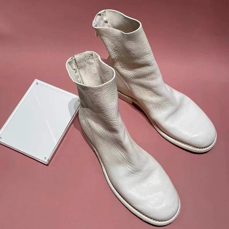 

Мягкая кожа сапоги императора-призрака ботинки Мартина женские новые задняя молния вымытые короткие сапоги тонкие сапоги 38 белый