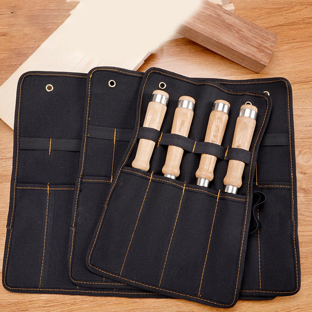 Canvas Roll Holder Tool Bag Carrying Case Pouch Pockets Organizer For Carpenter Cutter Hammer Chisel Wrenches Gouges
