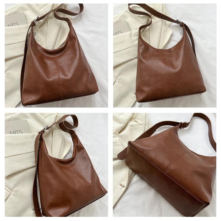 Women's Faux Leather Shoulder Bag, 2026 Trendy Solid Color Work Tote, Korean Style Zipper Closure Bucket Handbag