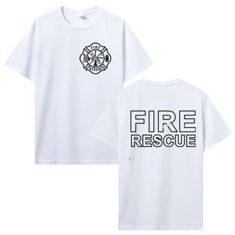 Fire Rescue Firefighter T Shirt Men Fireman T-shirts Men Cotton Tees Tops Harajuku Streetwear