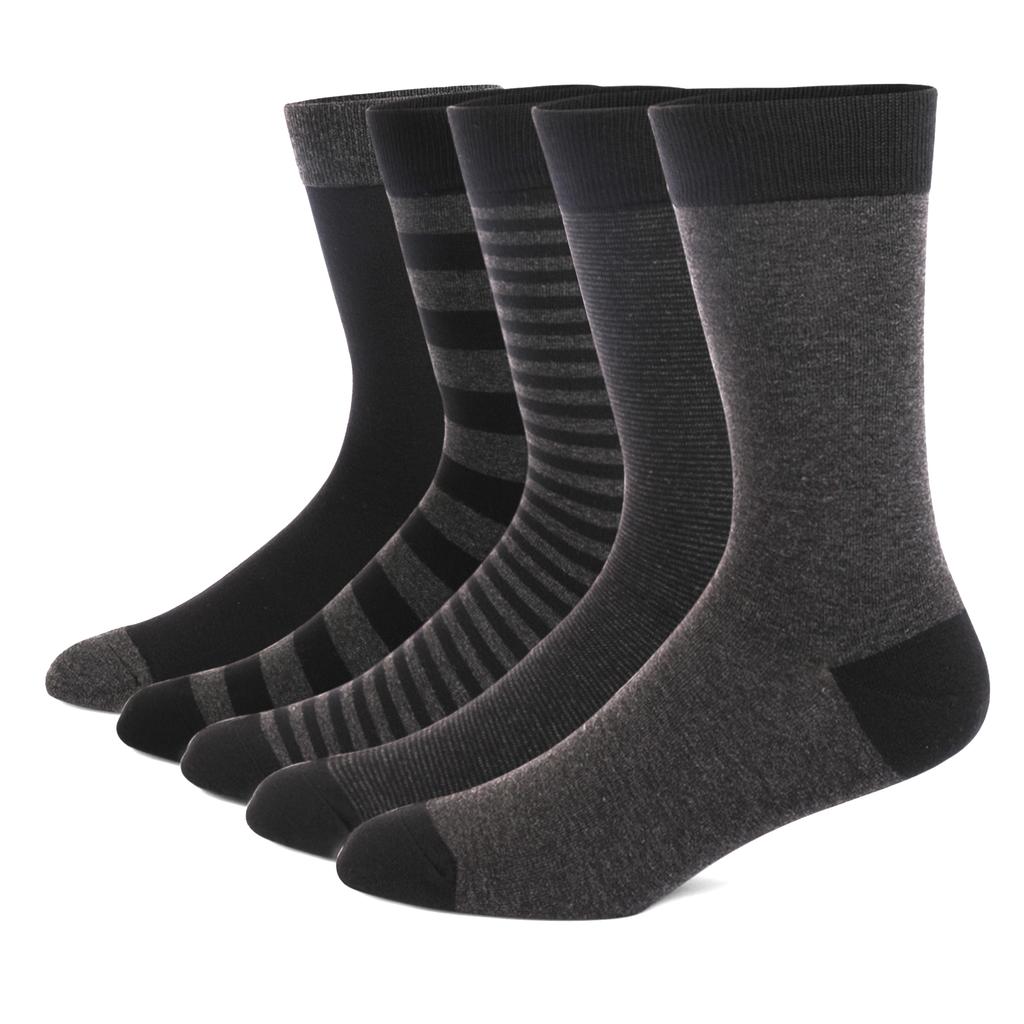 5 Pairs Mens Dress Socks Stripe Plus Size, High Quality Combed Cotton Crew Socks, Business Cool Breathable Casual Socks for Men