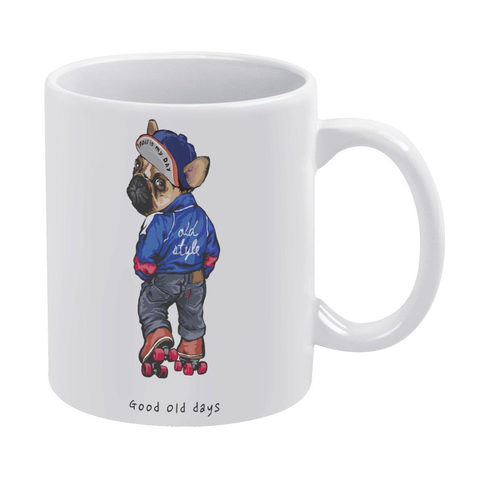 

1Pack 11oz White Ceramic Mug Double-Sided Printed Theme Durable Coffee Cup Suitable For Home Office Everyday Use белый