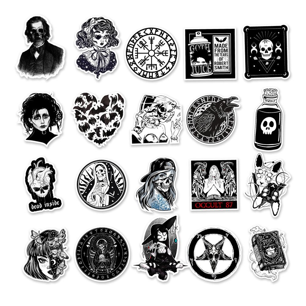 50 Black and White Gothic Style Graffiti Stickers Car Mobile Phone Skateboard Refrigerator Decoration Stickers