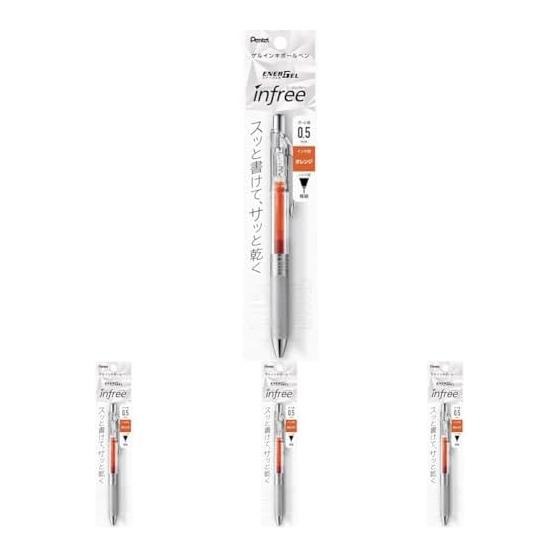 Pentel EnerGel Infree Gel Pen, 0.5mm, Clear Barrel, Orange