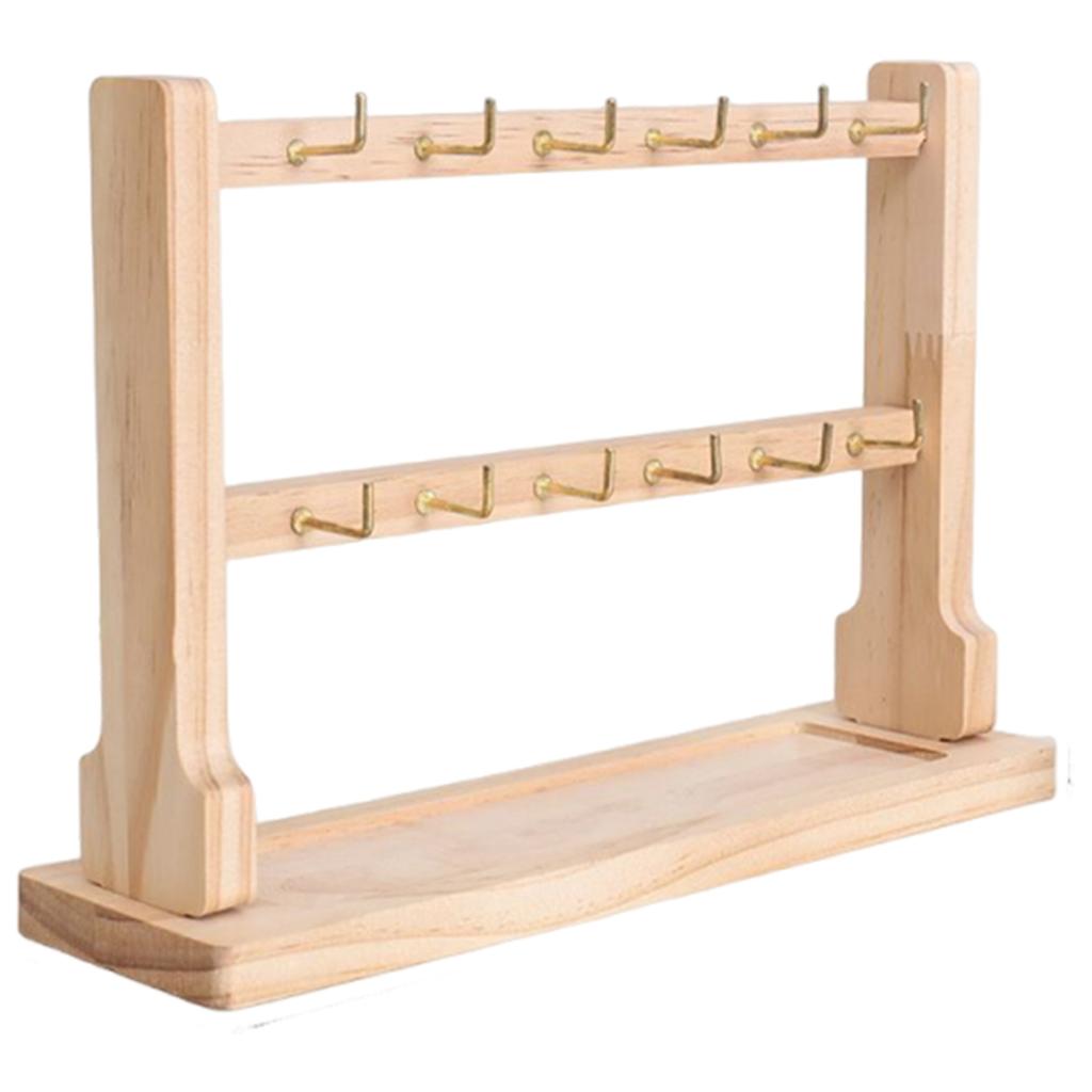 Wooden Jewelry Display Stand with Hook Household Bracelet Storage Rack Multi-Layer Necklace Wood Holder for Closet Dresser