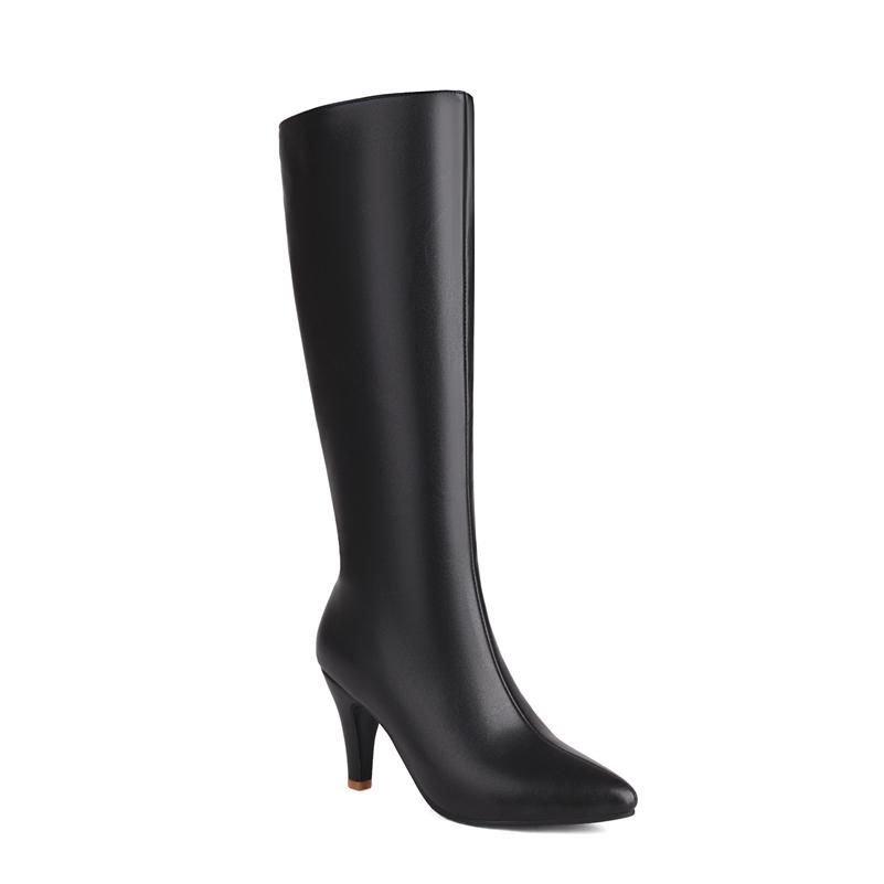 ANNYMOLI Stivali alti al ginocchio da donna Punta a punta Tacchi alti spessi Stivali lunghi con cerniera Scarpe moda donna Inverno Cachi Nero Marrone 46
