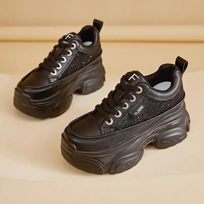 Fashion 8cm Air Mesh Genuine Leather Comfy Hollow Women Chunky Sneaker Ankle Boots Summer Platform Wedge Flats Breathable Shoes