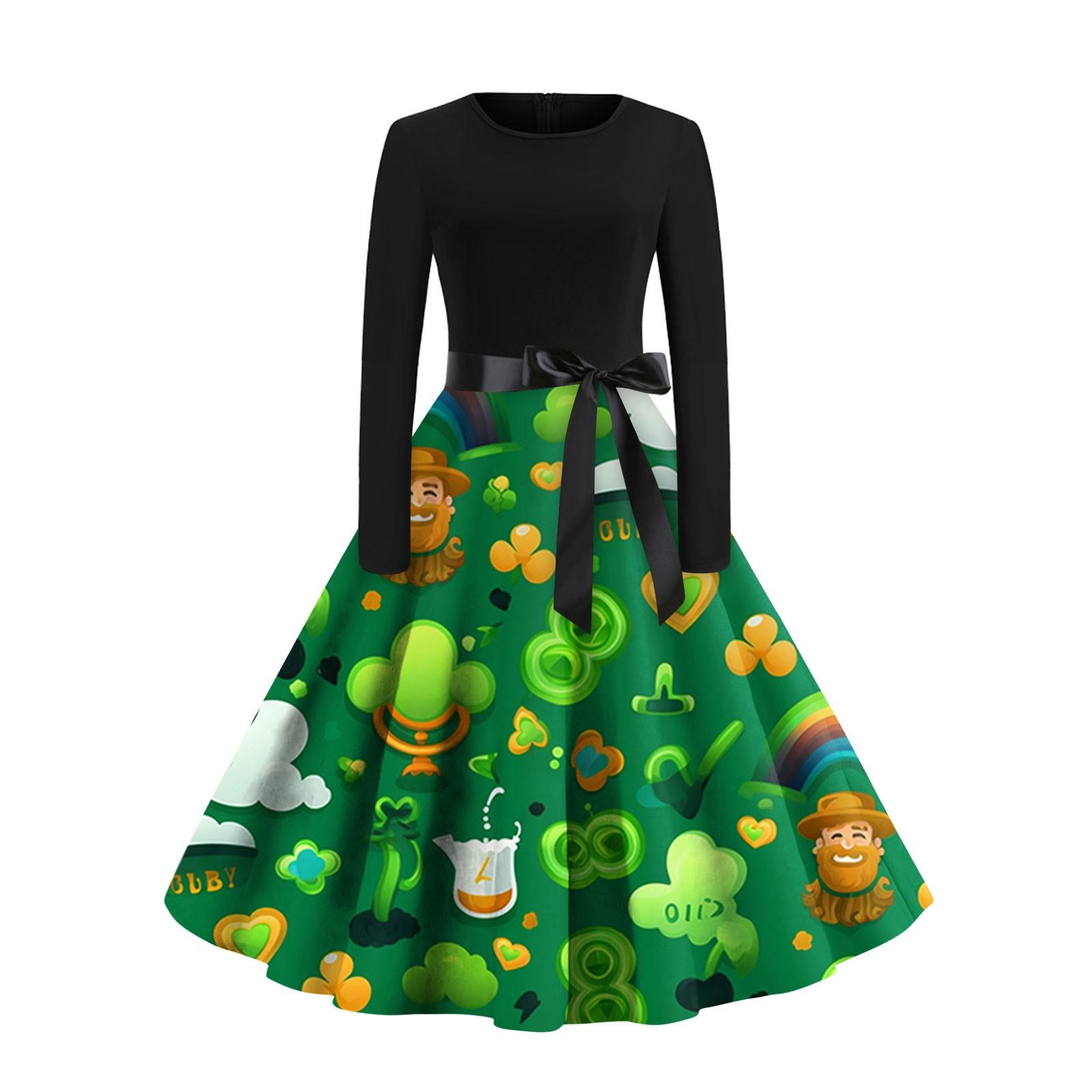 Женское винтажное классическое платье с длинным рукавом и принтом на День святого — фото 6