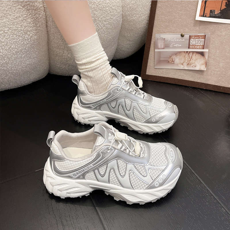 Mesh breathable dad shoes women's 2025 autumn new versatile thick-soled heightening casual sports shoes outdoor hiking shoes