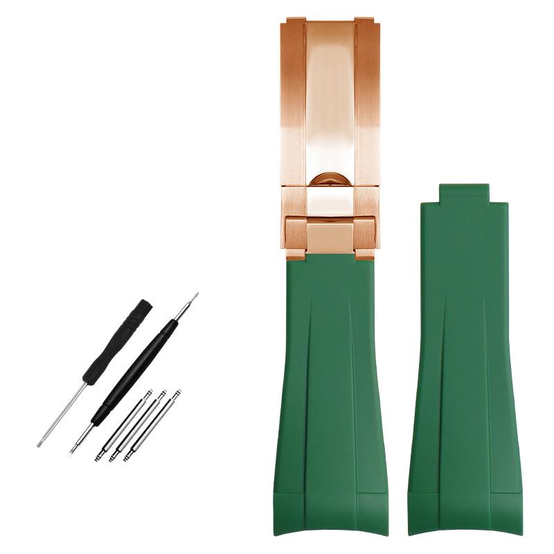 Gummiarmband mit gebogenem Ende für Rolex-Uhren, 20 mm, Silikonarmband, verhindert Staub, Herrenarmband, wasserdicht
