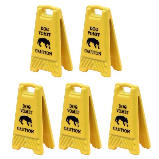 5Pcs Mini Caution Wet Floor Sign Single-side Realistic Miniature Dog Cat Vomit Caution Sign Small Warning Sign Desk Toy